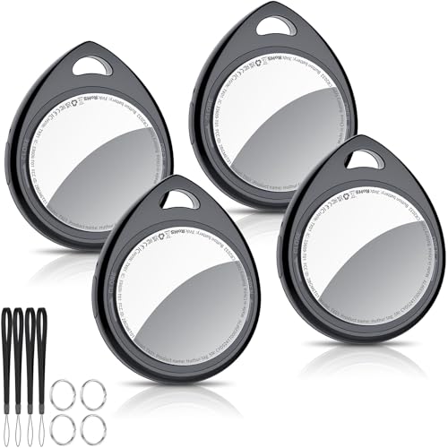 Image of Air Tracker Tags-4 Pack, 5.3 Bluetooth Tracker Work with Apple Find My (iOS Only), 100dB Sound, Smart Tag with Keychain/Lanyard, Item Finder for Luggage/Key/Suitcase, Replaceable Battery, Black.