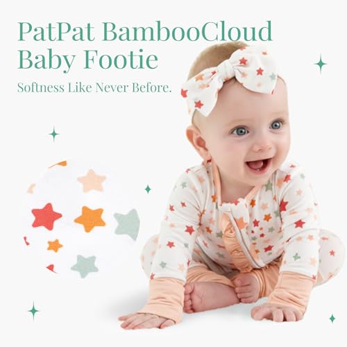 Image of PATPAT Bamboo Viscose Baby Footie with Headband, NB-2T | 2 Way-Zipper, Fold-over mittens and feet, Soft and Breathable, True to size, Stretchy for duration, Comfort in every season