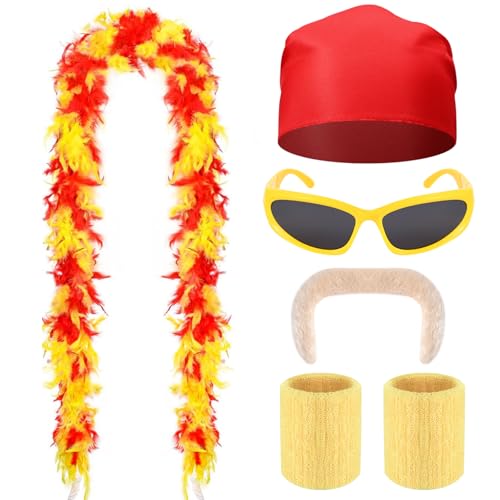 Clovilet 5 Pcs Halloween Wrestler Costume Accessories Include Feather Boa Bandana Moustache Bracers and Sunglasses for Men Women Halloween Party Dress Up