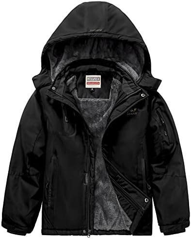 WULFUL Boy's Waterproof Ski Jacket Warm Fleece Hooded Windproof Winter Snow Coat