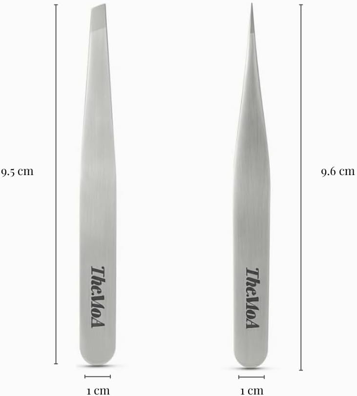 THEMOA Precision Tweezers Set – Stainless Steel Pointed & Slant Tip Tweezers for Eyebrow, Facial Hair, Ingrown Hair, Professional Beauty Tool with Case