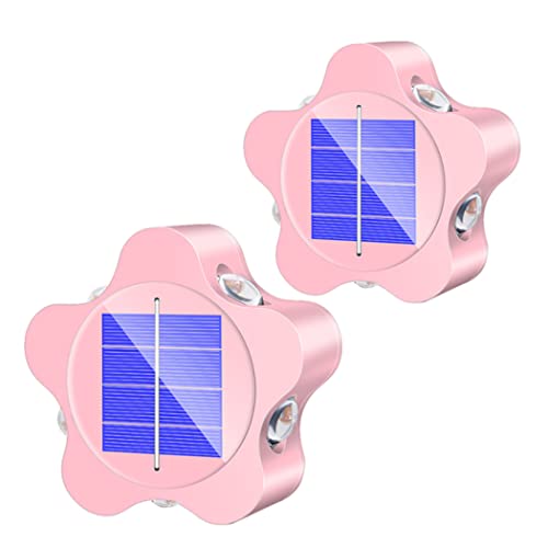 XUMC Luz De Valla Solar IP65 Para Exteriores, Resistente Al Agua, 5LED, Luz De Pared, Lámpara De Cubierta Decorativa De Jardín Para Patio Trasero, Patio, Balcón, Pabellón, Patio De Garaje,Rosado