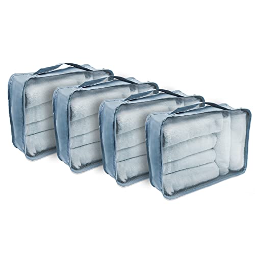 Rolling Nomad Medium Multi-Purpose Packing Cubes, Travel Accessory, Essentials, Suitcase, Cloth, Expandable Mesh, Sheet Compression Bags, 4 Pack, Blue