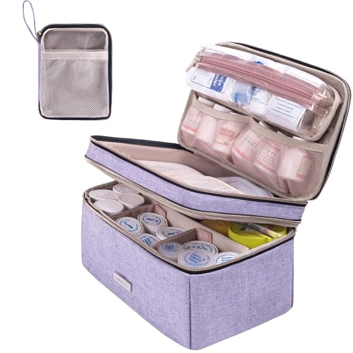 Image of Lexeeco Medicine Storage Bag Pill Bottle Organizer with Portable Small Pouch Travel Medication Bottle Organizer for Emergency Home First Aid Box Kit (Purple)