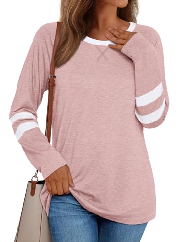Image of AUTOMET Womens Color Block Long Sleeve Shirts Oversized Crewneck Casual Top