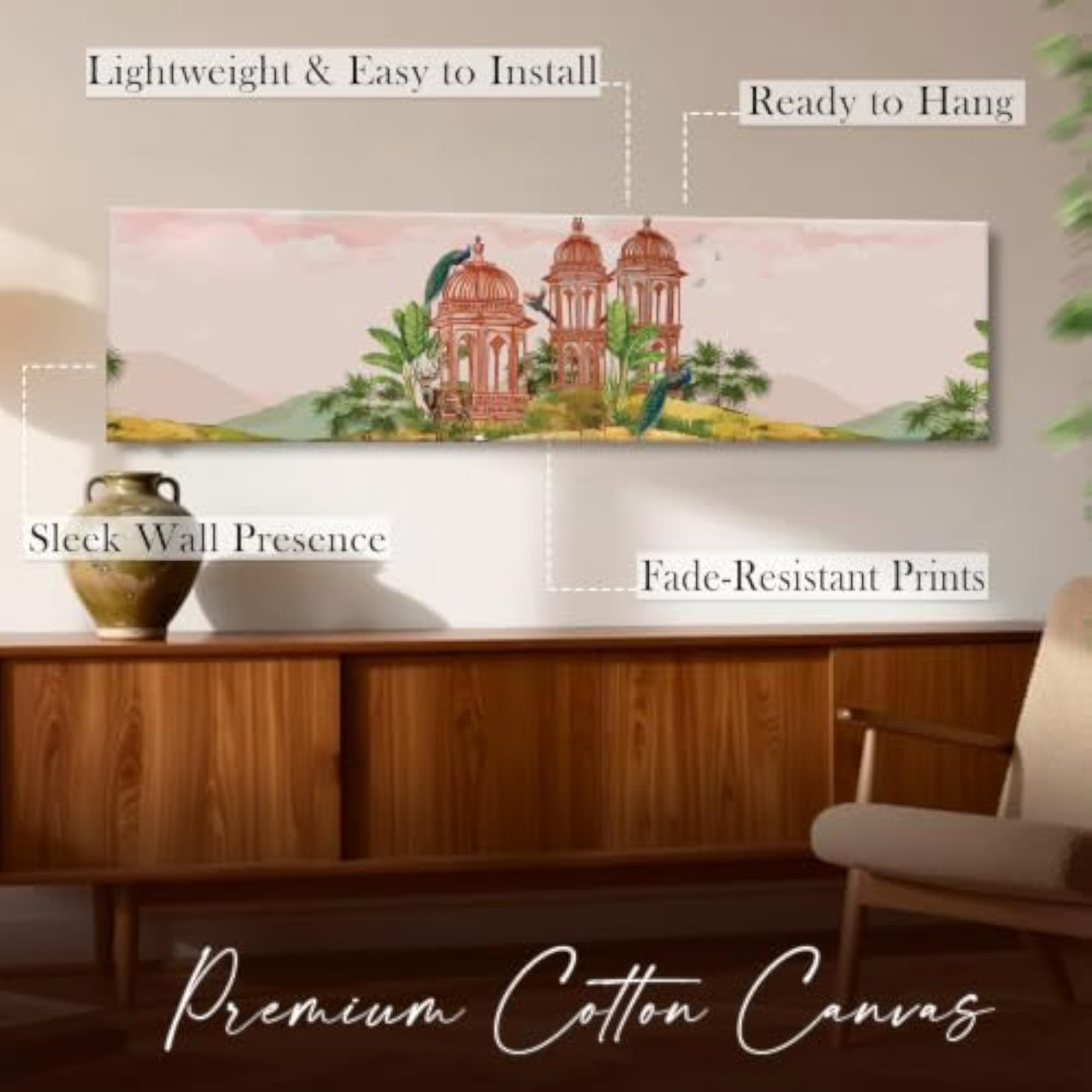 Large Stretched Canvas Painting, Indian Pichwai Print