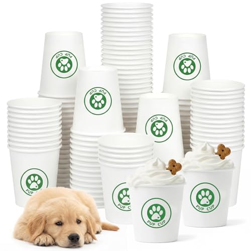 FoldTier 200 Pcs 3 oz Pup Cups for Dogs Cream Puppy Disposable Paper Cups Paw Pattern Snack Container for Puppy Food Treat Feeding Pet Theme Birthday Party Supplies