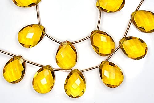 Perle quartz jaune moutarde 12x16mm, lot de 3 paires microfacettées poire