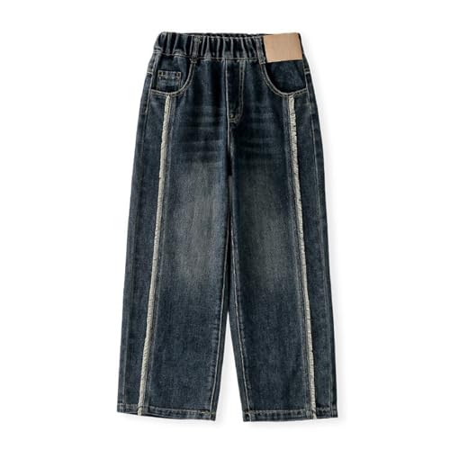 Girls High Waist Jeans Baggy Wide Leg Tassel Denim Pants Kids Fall Elastic Waisted Straight Leg Trousers with Pokets