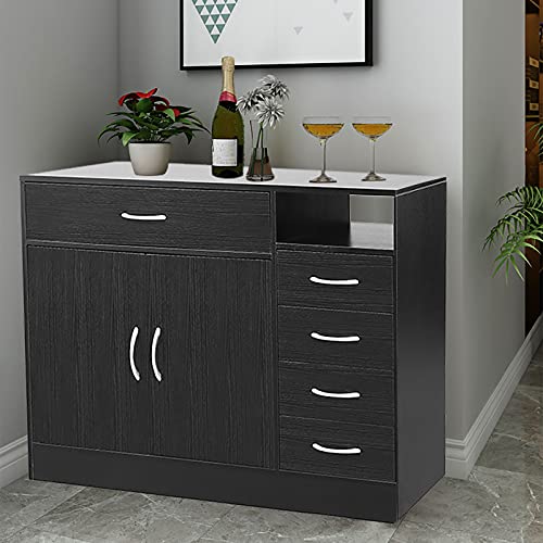 HomVent Hairdressing Dresser Cabinet Barber Salon Stations Hair Styling Cabinet Beauty Salon Storage Organizer Spa Furniture with Double Doors Five layer Rolling Storage Drawer 1 Open Shelf (Black A)
