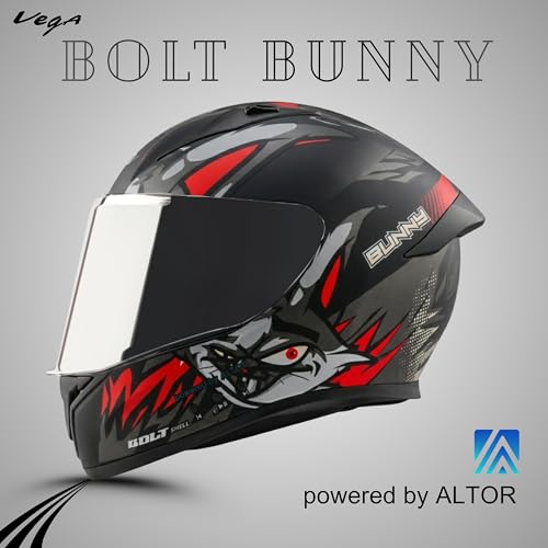 Image of Vega Bolt Bunny Premium Smart Bluetooth Full-Face Helmet - Advanced Safety, Shockproof, Aerodynamic, Comfortable Dull Black RED XL