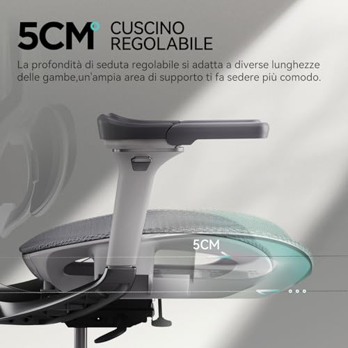 E3 Pro Sedia Ufficio e Scrivania Ergonomica, con Supporto Lombare Dinamico a 3 Zone, Testiera Regolabile 4D, Braccioli Regolabili 6D (Polipropilene, Gray) - Sedia gaming - Immagine 5
