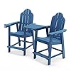 LUE BONA Tall Adirondack Chairs Set of 2 with Removable TablePoly Adirondack Chair Bar Stools with Cup Holder 256 300Lbs Weather Resistant Lifeguard Chair for BalconyDeck