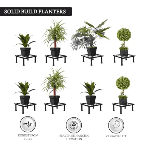 Image of Amazon Brand - Solimo Premium Metal Flower Pot Plant Stand (Black, Set of 8) |Heavy Gauge Iron Pot Stand | Gamla Stand for Home | Plant Stand for Balcony /Living Room