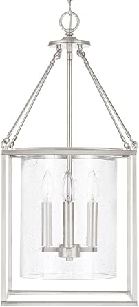 Capital Lighting 532843BN Cooper Mid-Century Seeded Glass Cylinder Pendant, 4-Light 240 Total Watts, 27" H x 12" W, Brushed Nickel