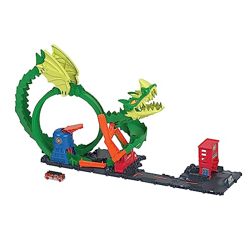 Hot Wheels City Fire Dragon Fire Station Playset with Dragon Body Track to Defeat 1 Free Car Toy for Children 5+ Years HJV70