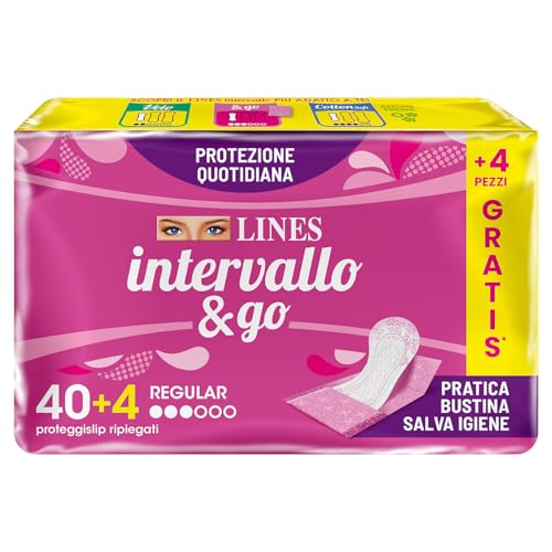 LINES INTERVALLO & GO, 44 proteggislip ripiegati in bustina, protezione quotidiana, neutralizza odori, per piccole perdite