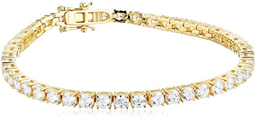 Sterling Silver Yellow 3.5Mm Round Prong Set Cubic Zirconia Tennis Bracelet #TOP12