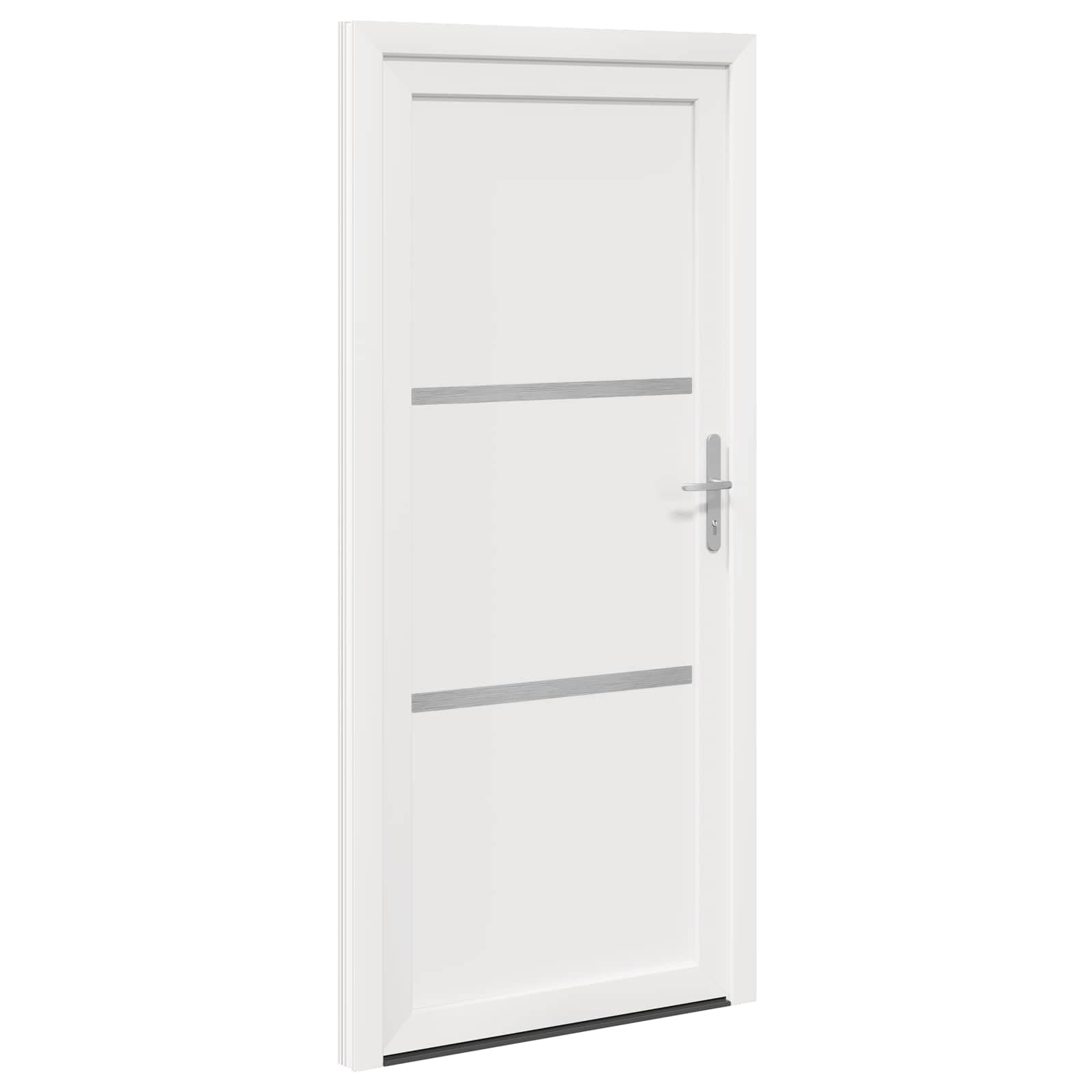 Vordertür Weiß PVC 88 x 200 cm Haustür mit Glas, Zarge, Schloss und Beschlag für Eingang, Wohnung, Neubau, Renovierung, Einbruchhemmend, Wärmedämmung, Schallschutz, Mehrfachverriegelung