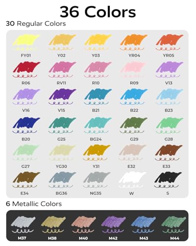 Image of JusArt 36 Colors Acrylic Paint Markers, Dual Tip Coloring Markers with Dot and Fine Tip for Rock, Fabric, Wood, Glass, Ceramic, Canvas, Vibrant Art Supplies and DIY Crafts Art Supplies