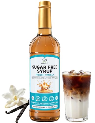 Soeos Sugar Free Vanilla Syrup, 33.8 Fl Oz (1 Liter)