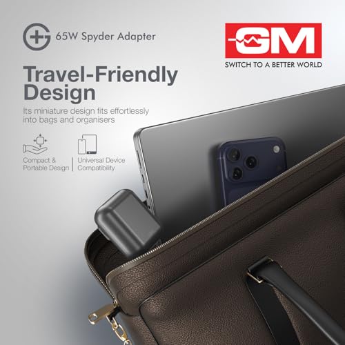 Image of GM G+ 65W Spyder GaN Charger | Foldable Indian Pin | Travel Friendly | Compact Dual-Type-C Port | Fast Charging for iPhone, Samsung, Laptop, MacBook Air, MacBook M4 | 1 Year Warrant | Electric Grey