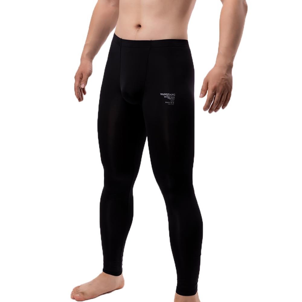 Leggings transparentes de seda de hielo para hombre, ropa interior, pantalones elásticos de tiro bajo, pantalones largos