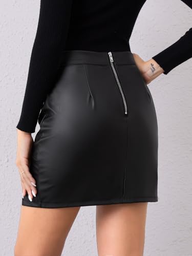 HAWILAND FZLL05 HD JP220010 S Lederen rok voor dames rok met split hoge taille faux lederen rok PU minirok zijsplitt lederlook kokerrok #1 zwart S
