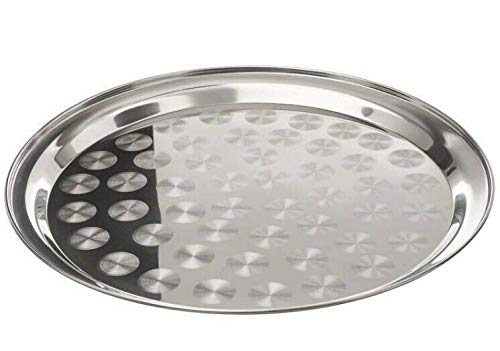 HomeGoods Stainless Steel Round 40cm Serving Tray Plate Indian Food Catering Swirl Pattern