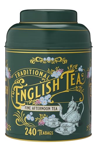 New English Teas Vintage Victorian Tea Tin in Bottle Green with 240 English Afternoon Teabags