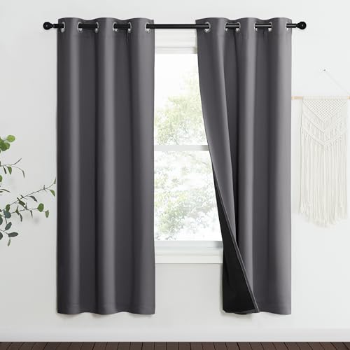 Image of NICETOWN Grey Full Shade Curtain Panels, 37 inch Wide x 70 inch Long, Gray, Pair of Thermal Insulated & Energy Efficiency Blackout Curtains for Living Room Windows, Lined Silky Performance Window Dressing