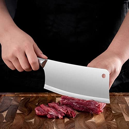 Image of 7 inch Kitchen Meat Cleaver Knife, High Carbon Stainless Steel Ultra Sharp Knife for Meat & Vegetable, for Bonning, Chopping, Cutting, Silver, Pack of 1