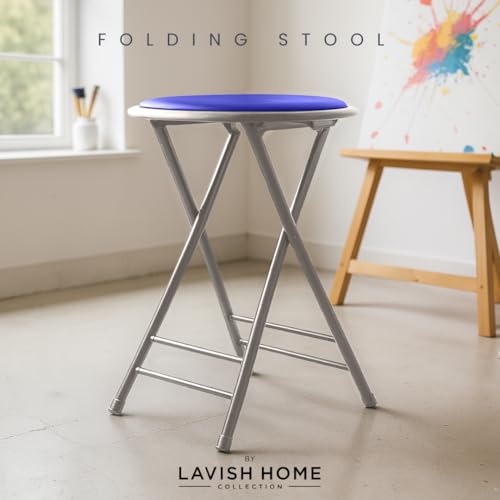 Image of Lavish Home Folding Stool with Padded Backless Seat, Blue, 24 Inch | Counter Height Bar Stools with 225lb Capacity, Portable Indoor & Outdoor, Extra Seat for Kitchen, Rec Room or Camping