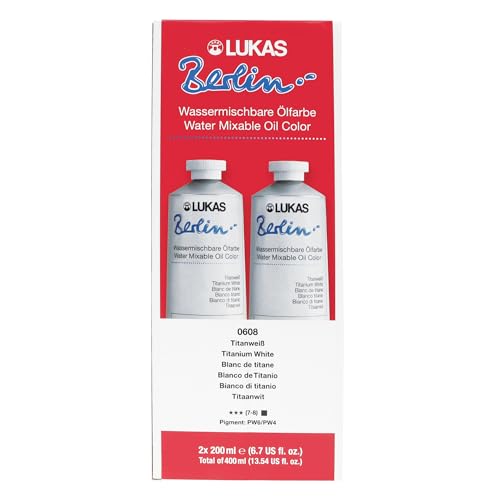 Lukas Berlin Pro Artists Water Mixable Oil Paint, 200mL Titanium White - Set of 2 Tubes, Easy...