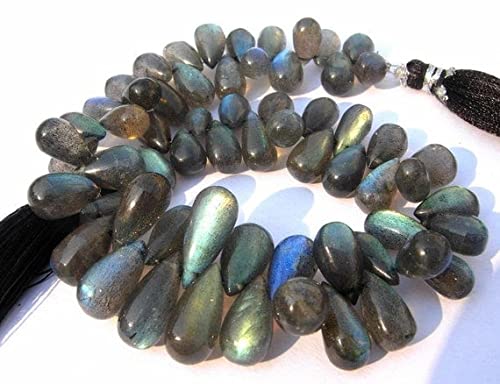 Labradorite bleue pour création de bijoux d'été, fil de perles gouttes polies de 15x7mm