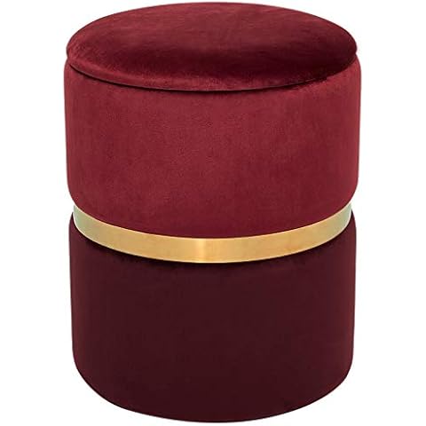 Suhu Poffee Foot Stool Rest Dressing Table Stool Storage Boxes Round Ottoman Salon Taburete Stools Chair for Living Room Bedroom Vintage Valvet Seat Stool with Metal Gold Red Cover