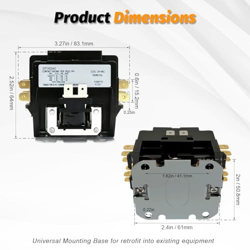 Contactor HVAC Doble DP30242 de 2 polos, 30 amperios, 24 voltios para bomba de calor y aire acondicionado miniatura 2