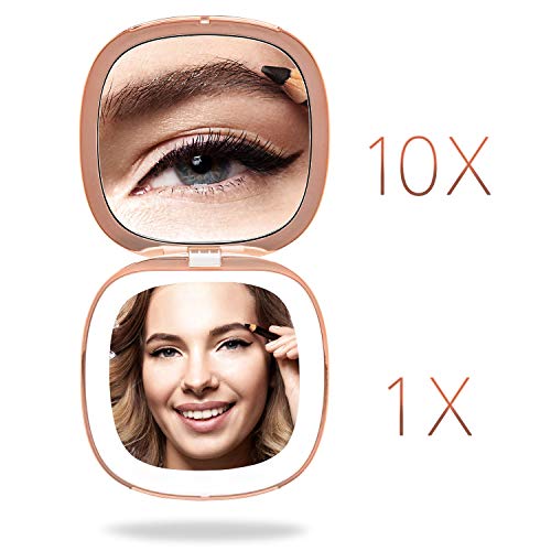 Fancii Compact Makeup Mirror With Natural Led Lights, 1X/ 10X Magnifying - Rechargeable, Portable, Lighted 4” Hand Mirror For Travel And Purses, Mila (White) #TOP1