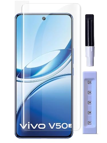 Image of MACLEN Ultra Premium HD Adavnced Glue UV Curved Tempered Glass for Vivo V50E 5G | With HD clearity full curved edge protection and Installation Kit