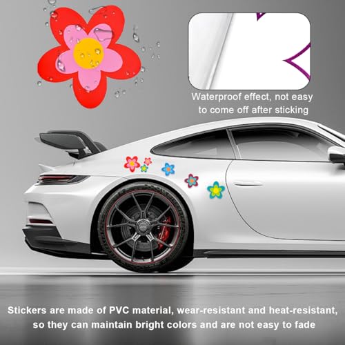 Image of KVAEY Flowers Car Stickers Set, Self Adhesive Daisy Flower Label Stickers for Car Body Mirror Window, Waterproof Hippie Stickers for Car Scooter Laptop Decoration, Car Accessories (Style F)