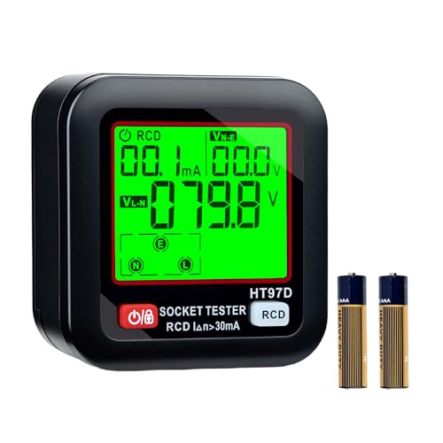 Wigearss Steckdosentester mit RCD-Prüfung und LCD-Voltage-Display, 6 Arten von Fehlerdiagnose, Leckspannungs und Stromanzeige, FI Test, 30-260V/45-65Hz