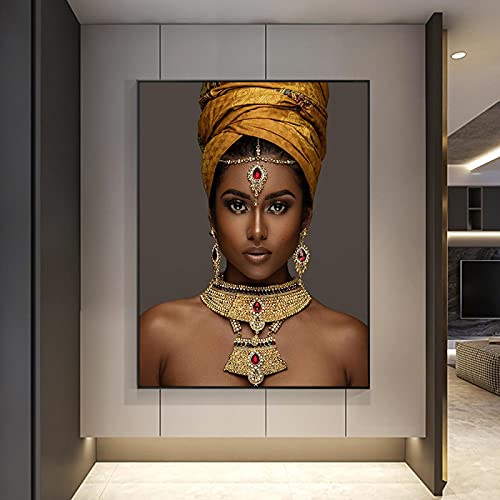 Póster de mujer negra y dorada para decorar salones modernos y dormitorios elegantes