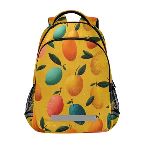 Mango Pattern Summer Large School Backpacks with Chest Strap for Boys Girls Students,Lightweight Bookbags 17 Inch, Portable Casual Daypack Bags