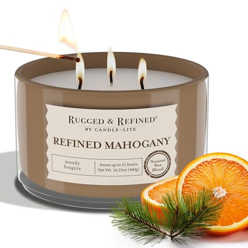 Candle-Lite Scented Candles for Men, Refined Mahogany Fragrance, 16.25 oz