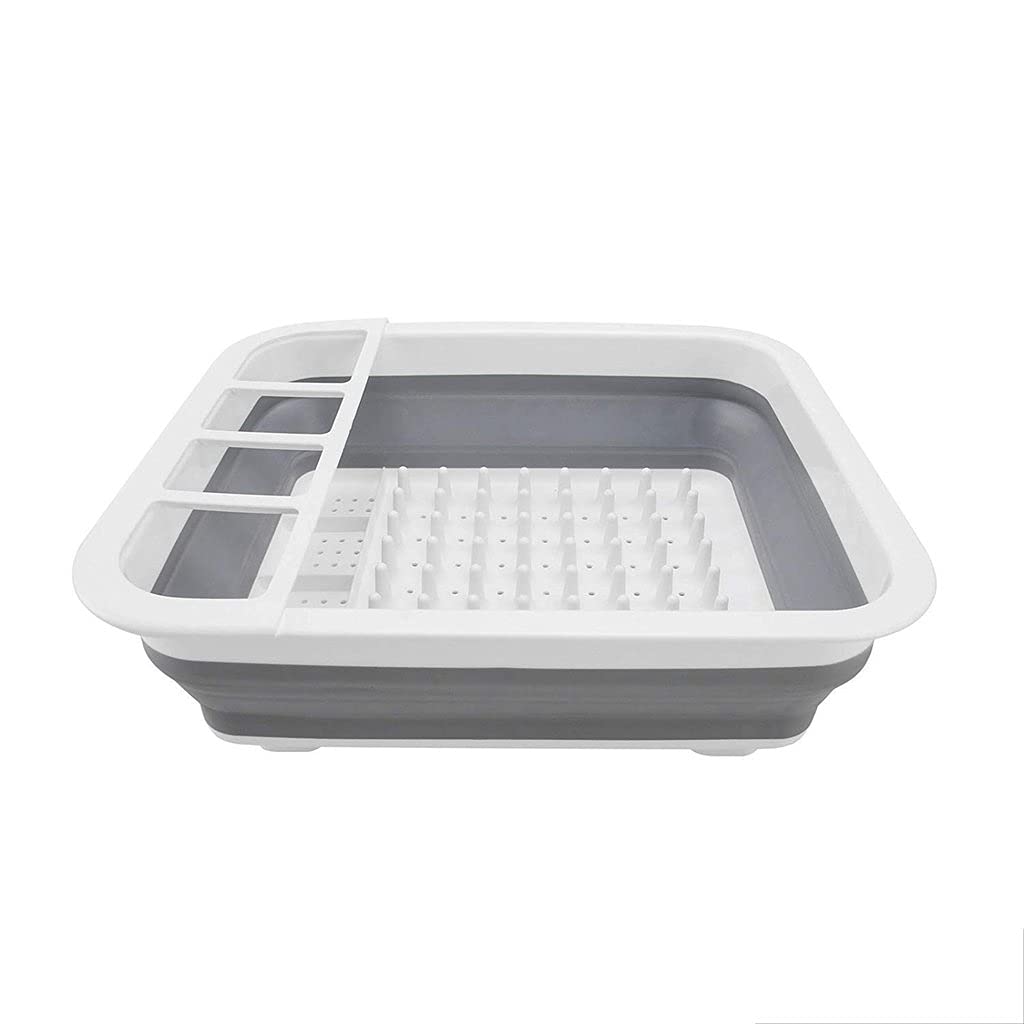 RUSTIC Kitchen Collapsible Folding Silicone Dish Drying Drainer Rack with Spoon Fork Knife Storage Holder