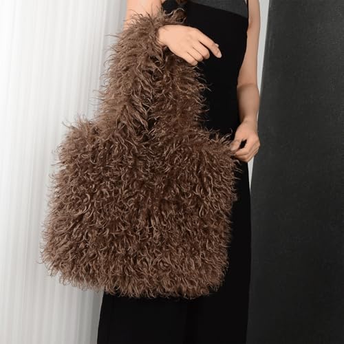 Bolso tipo tote de piel sintética con pelo rizado suave miniatura 2