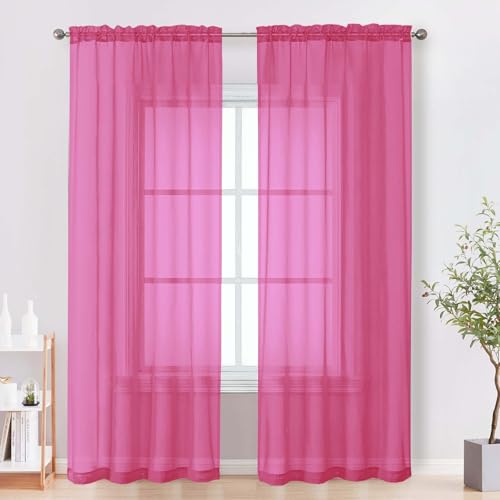 Image of Sheer Curtains 84 Inches Long 2 Panels Set, Light Filtering Transparent Lightweight Soft Window Treatment Panels for Study Room Living Room Guest Room, Each 42W x 84L Inches, Hot Pink