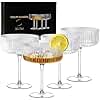 Evoio Martini Glasses Set of 4, Ribbed Coupe Glasses, 280ml Hand Blown Cocktail Glasses, Bar Drinking Glasses Pefect for Espresso Martini, Manhattan, Cocktail, Champagne, Gift Boxed Martini Glasses