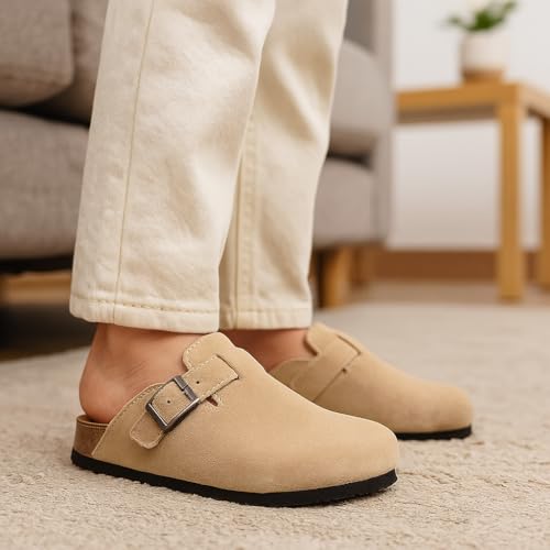 Image of Project Cloud Kids Clogs 100% Genuine Leather with Natural Cork Footbed & Memory Foam Insole Arch Support - Non-Slip Clogs for Kids - Slippers Sandals for Boys & Girls Footwear