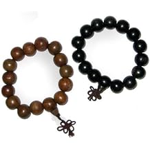Asian Buddhist Wrist Mala - Yin Yang Pair of Buddha Meditation Prayer Beads - Wood